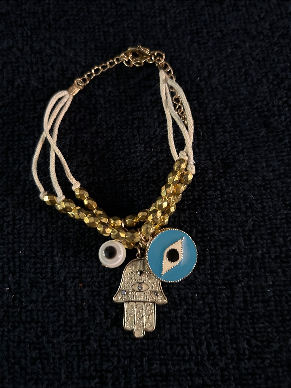 Hamsa Hand and Evil Eye Triple Strand Adjustable Bracelet